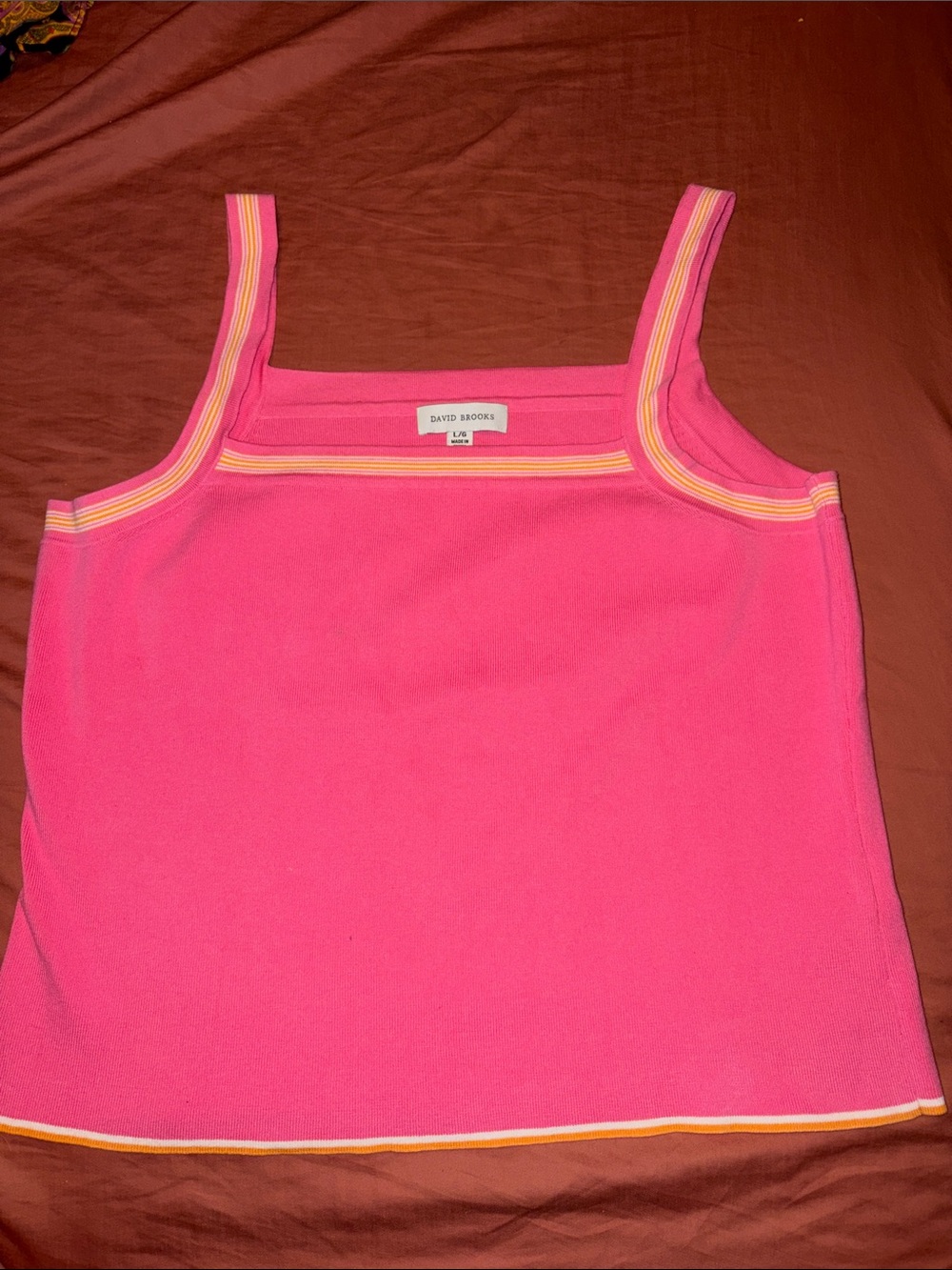 david brooks Bright Pink Tank with Yellow & Cream Trim